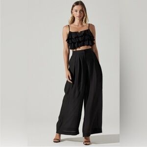 NEW ASTR Elyana Pants Wide Leg High Waisted Pleated Waist Black Small